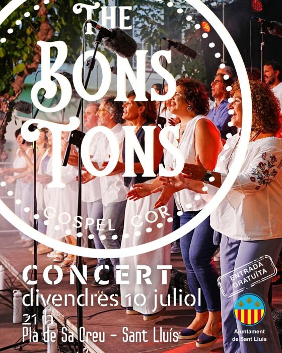 Cartel: concierto en la Plaça de sa Creu, Sant Lluís, 10 de julio