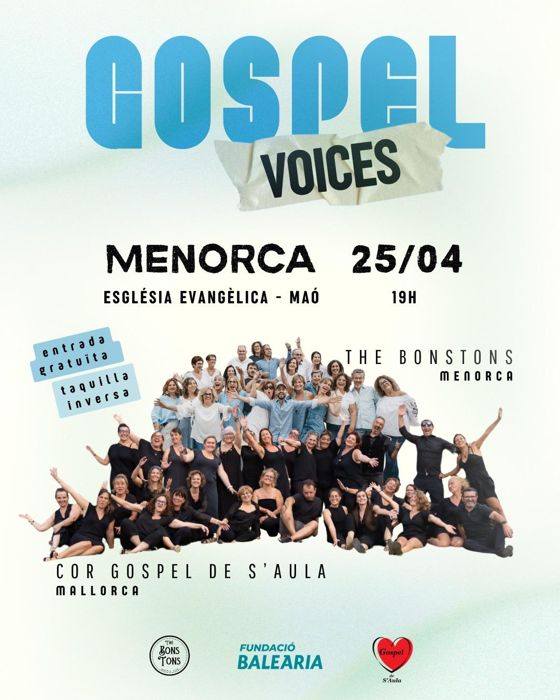 Cartel: Gospel Voices Menorca en la Església Evangèlica de Maó, 25 de abril