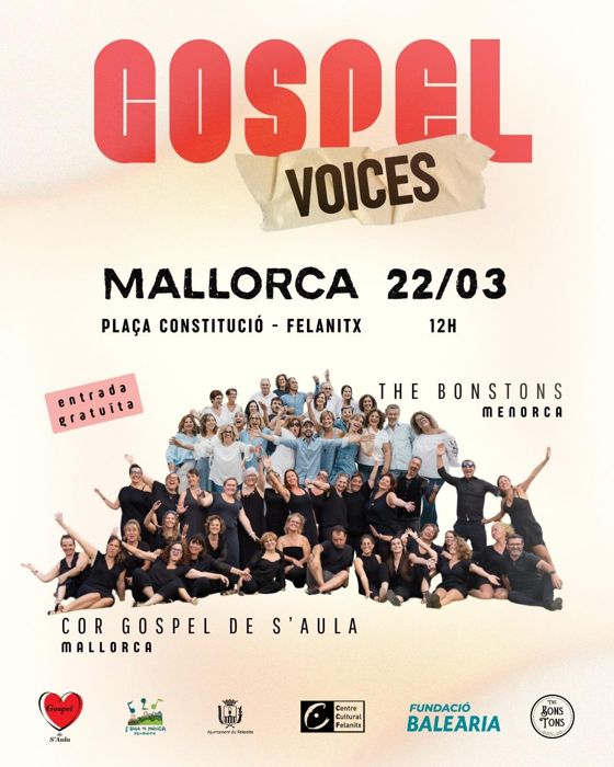 Cartel: Gospel Voices Mallorca en la Plaça Constitució de Felanitx, 22 de marzo